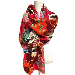 Vivienne Tam Hong Kong Dragon Year of Rabbit Graphic Pop Art Woven Wool Scarf